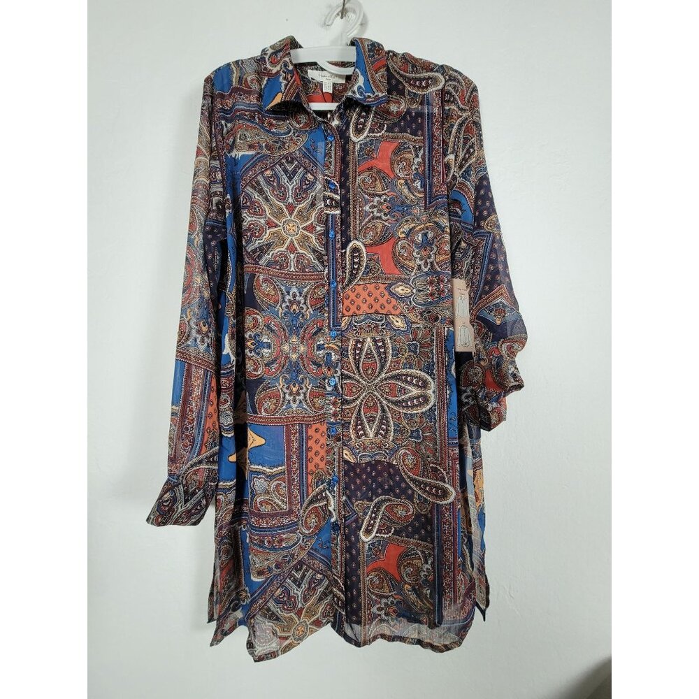 Haven + Blair Womens Paisley Button-Up Long Sleeve Shirt Dress XS Multicolor New